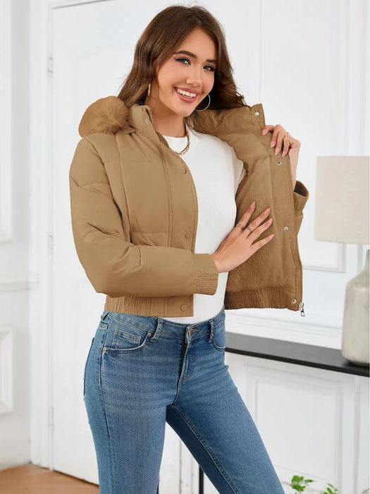 Pocketed Long Sleeve Cropped Hooded Winter Coat - Byyde