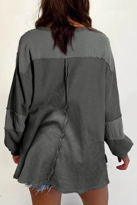 Exposed Seam Round Neck Long Sleeve Sweatshirt - Byyde