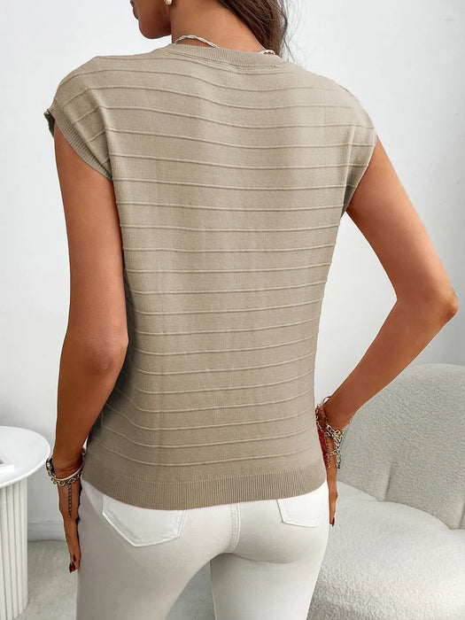 Round Neck Cap Sleeve Knit Top - Byyde