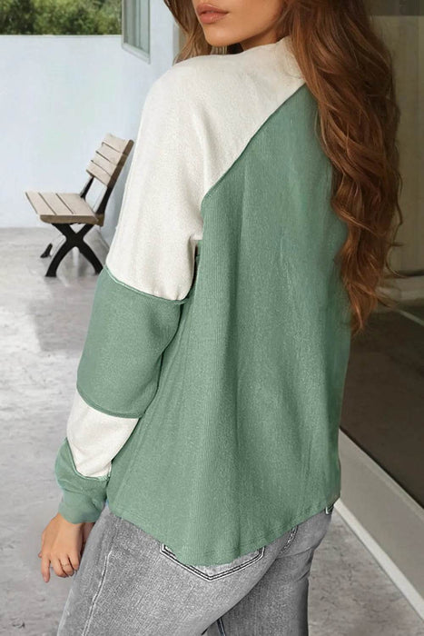 Color Block Round Neck Raglan Sleeve Top - Byyde