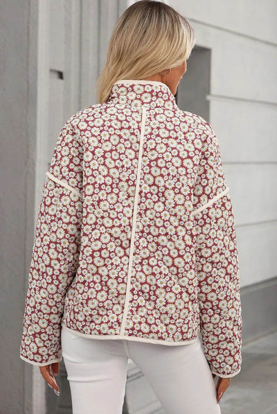 Floral Snap Down Mock Neck Coat - Byyde