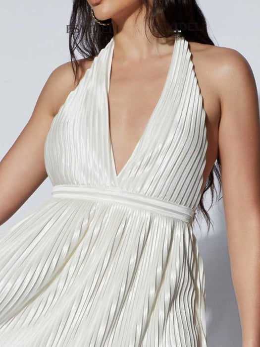 Pleated Halter Neck Mini Dress - Byyde