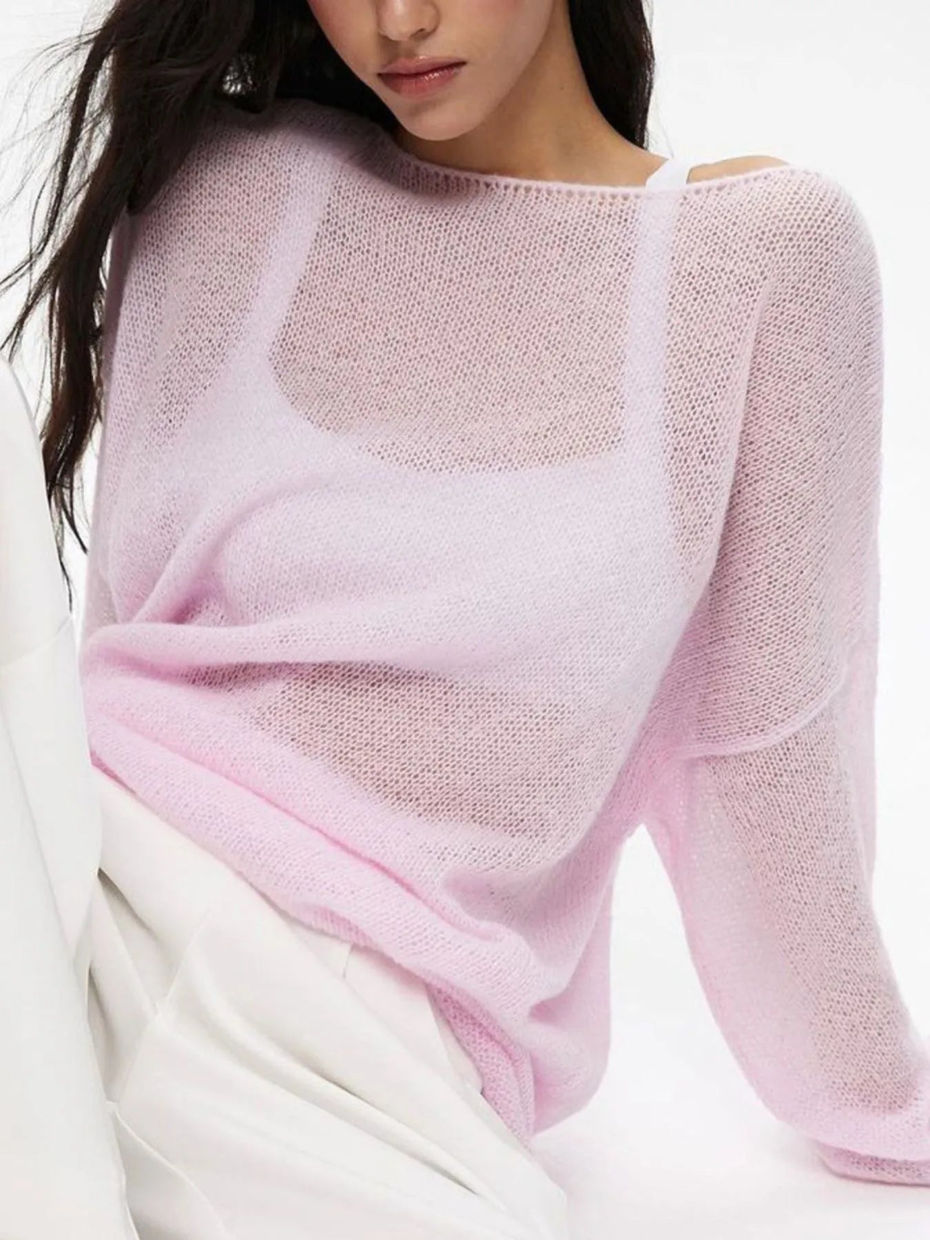 Oversized Drop Shoulder Sheer Knit Top - Byyde