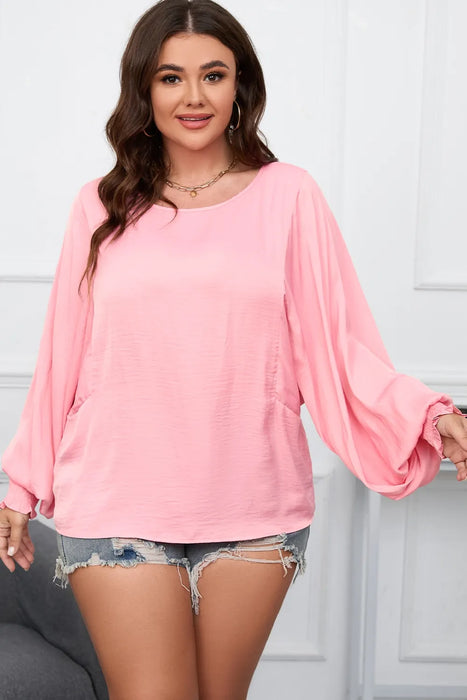 Plus Size Lantern Sleeve Dropped Shoulder Blouse - Byyde