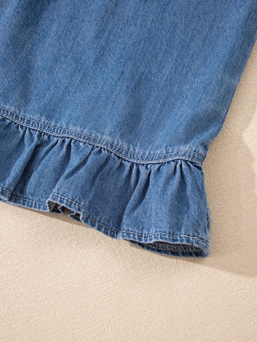 Sleeveless Ruffle Hem Denim Tank Top - Byyde