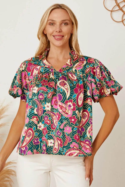 Floral Collared Neck Short Sleeve Blouse - Byyde