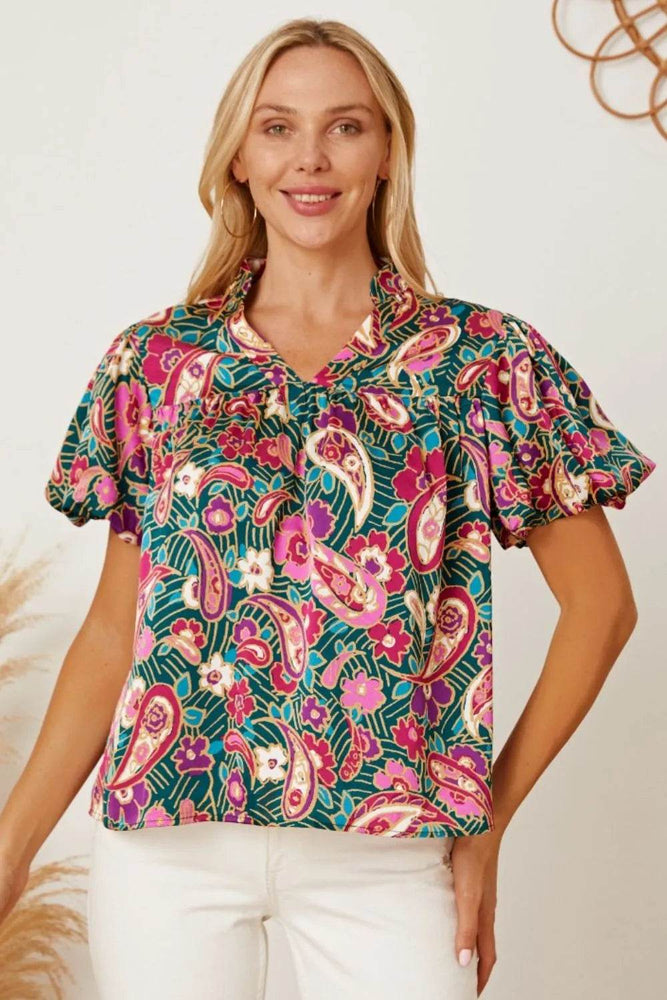 Floral Collared Neck Short Sleeve Blouse - Byyde