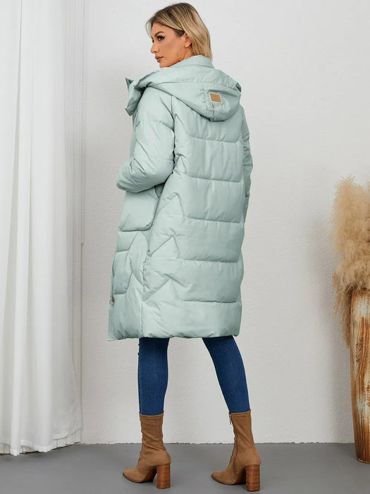 Long Sleeve Longline Hooded Winter Coat - Byyde