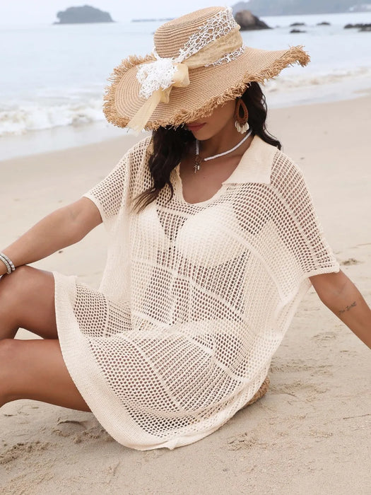 Hollow Out Collared Neck Cover-Up - Byyde