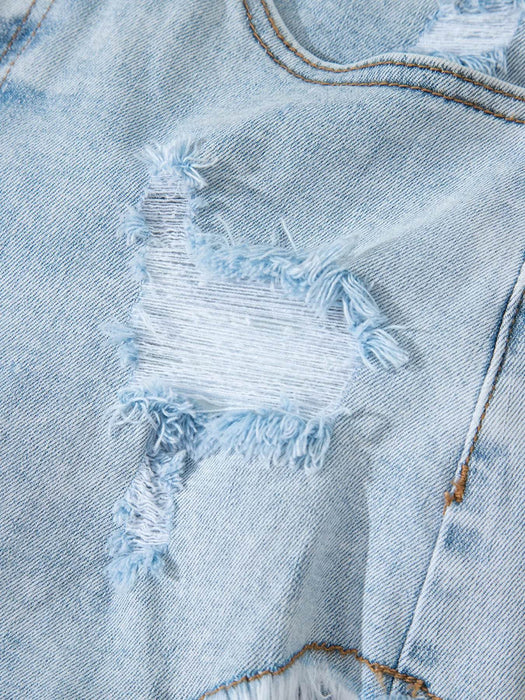 High Rise Distressed Raw Hem Denim Shorts - Byyde