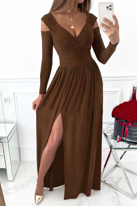 Slit Surplice Long Sleeve Maxi Dress - Byyde