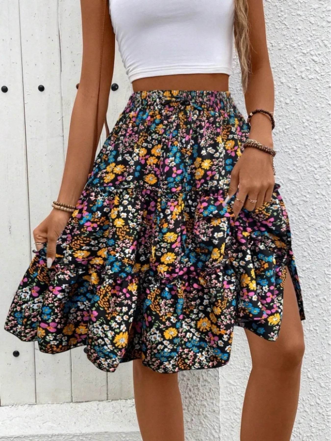 Floral Print Midi Skirt - Byyde