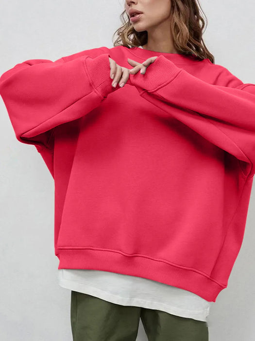 Round Neck Dropped Shoulder Long Sleeve Sweatshirt - Byyde
