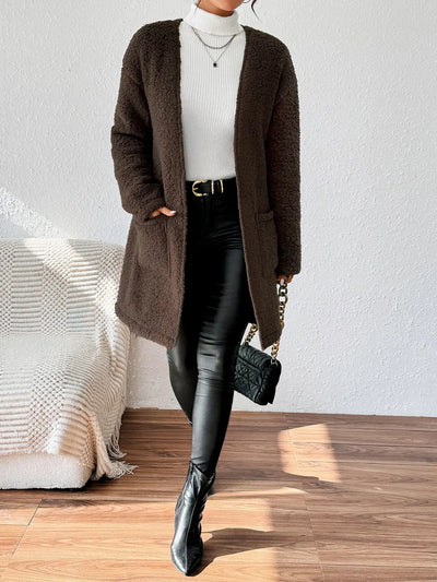 Open Front Long Sleeve Winter Coat - Byyde