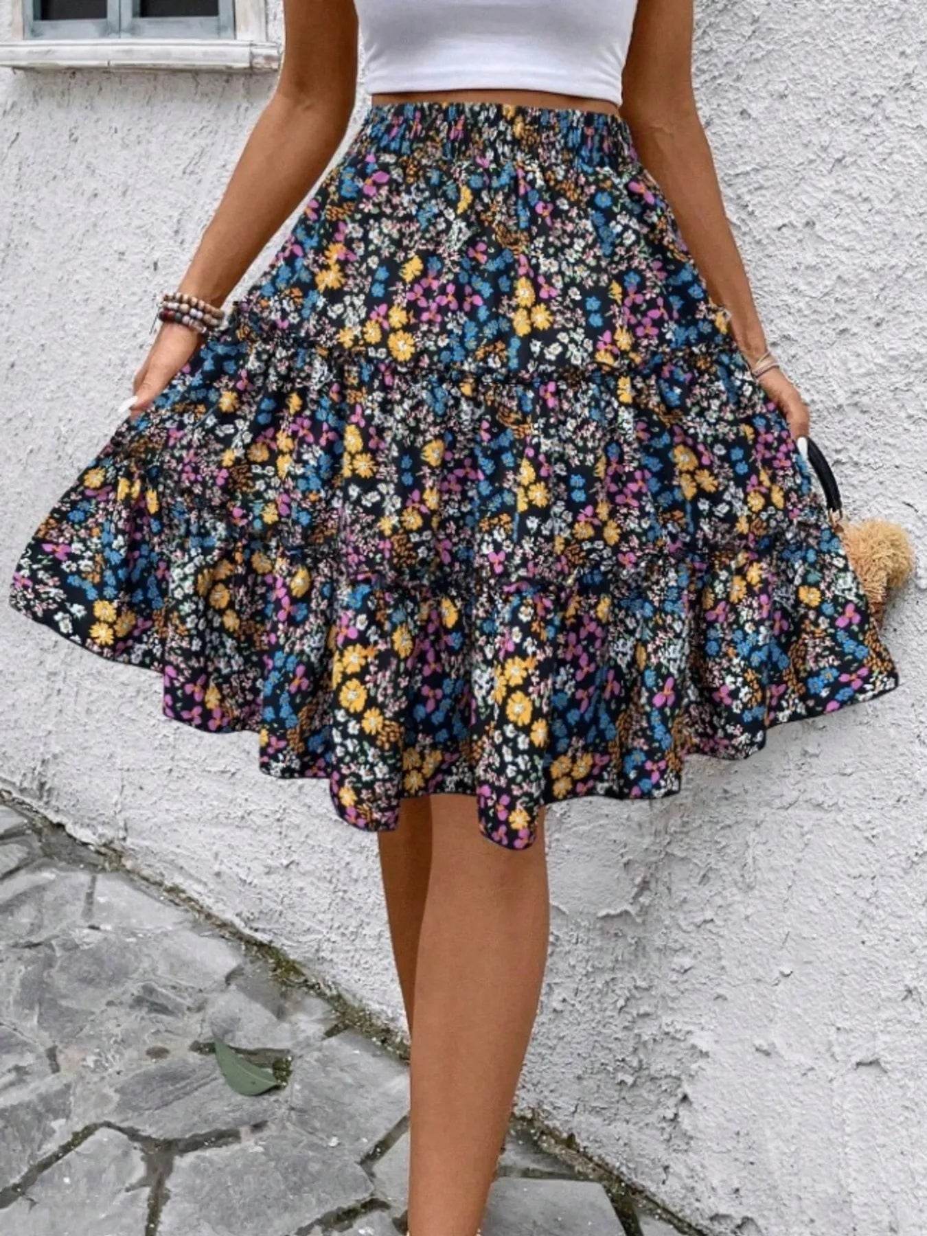 Floral Print Midi Skirt - Byyde