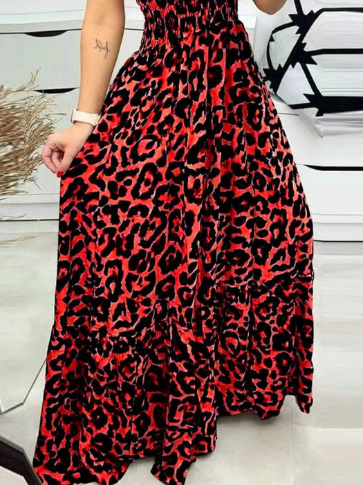 Full Size Leopard Print Spaghetti Strap Maxi Dress Plus Size - Byyde