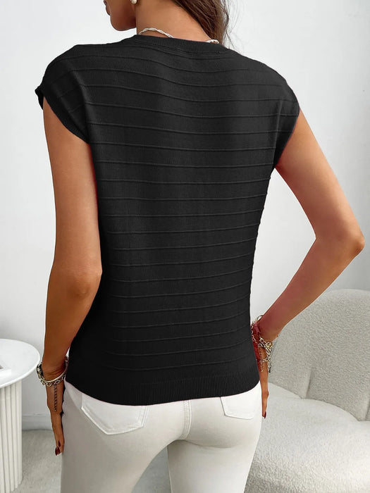 Round Neck Cap Sleeve Knit Top - Byyde