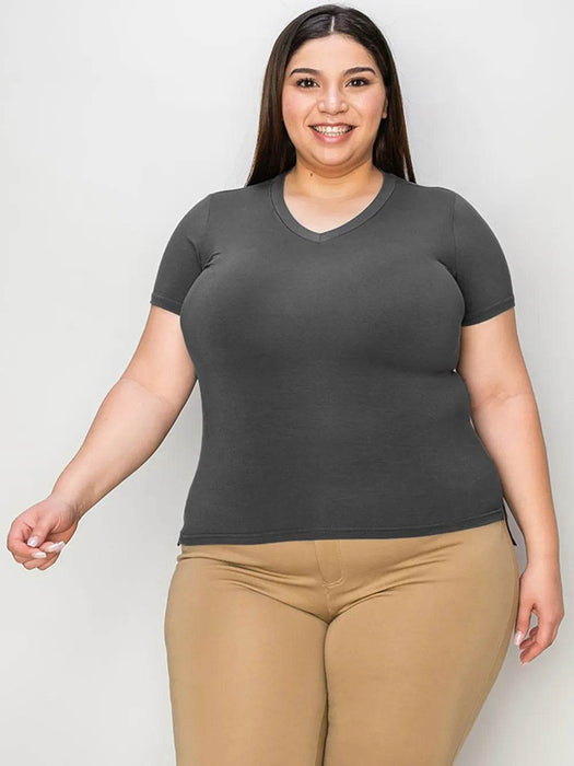 Basic Bae Full Size V-Neck High-Low T-Shirt - Byyde