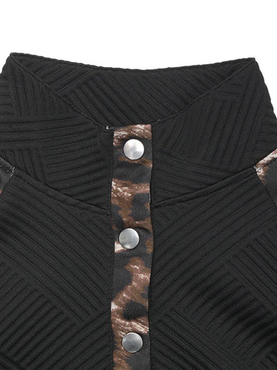 Leopard Print Sleeve Quarter Snap Sweatshirt - Byyde