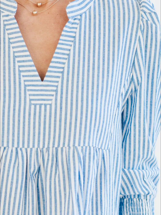 Striped Tiered Flounce Sleeve Shirt Dress - Byyde