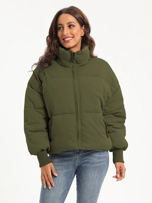 Zip Up Turtleneck Long Sleeve Puffer Jacket - Byyde