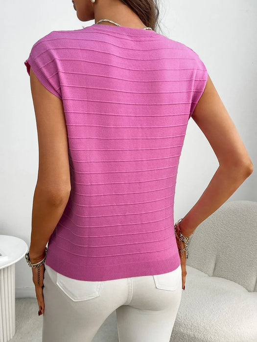 Round Neck Cap Sleeve Knit Top - Byyde