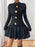 Decorative Button Mock Neck Long Sleeve Mini Dress - Byyde