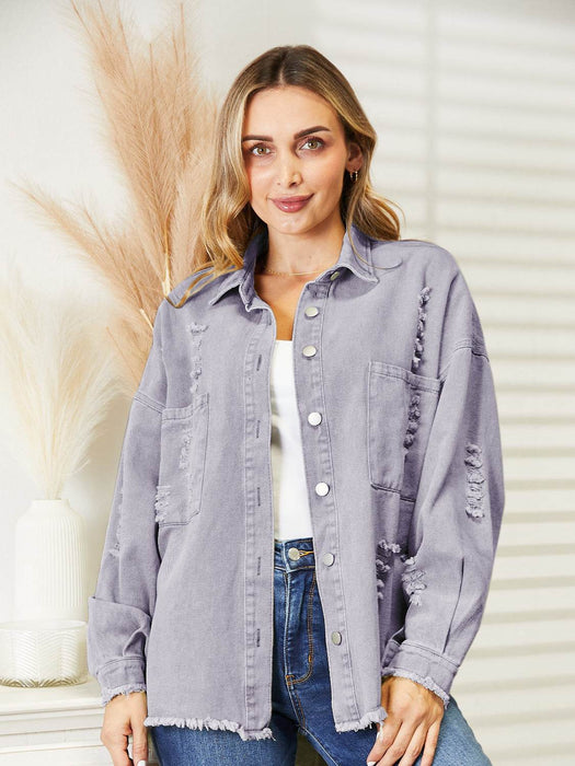 Distressed Raw Hem Denim Jacket - Byyde