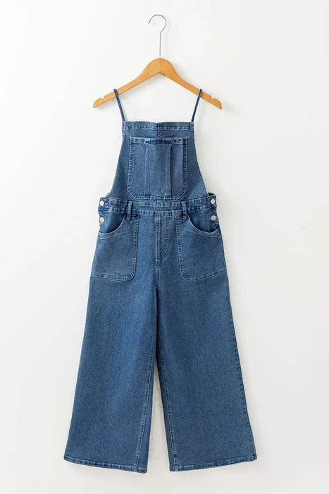 Adjustable Tie Straps Wide Leg Denim Overalls - Byyde