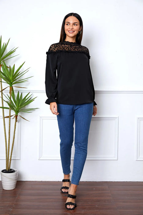 Leopard Frill Flounce Sleeve Blouse - Byyde