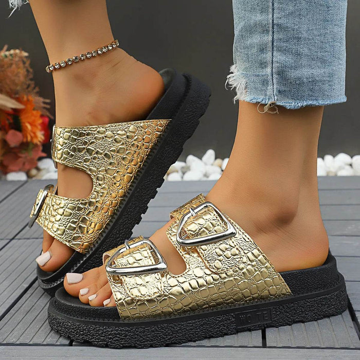 Double Buckle Platform Sandals - Byyde