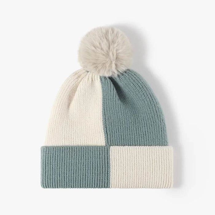 Color Block Knit Hat with Pom-pom - Byyde