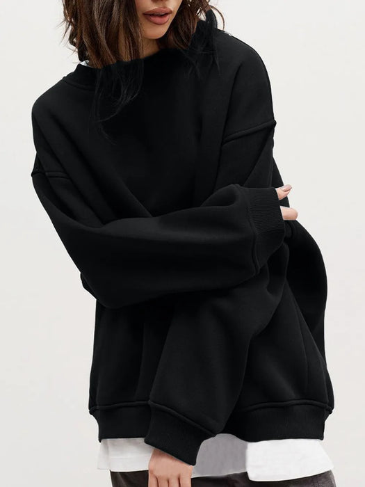 Round Neck Dropped Shoulder Long Sleeve Sweatshirt - Byyde