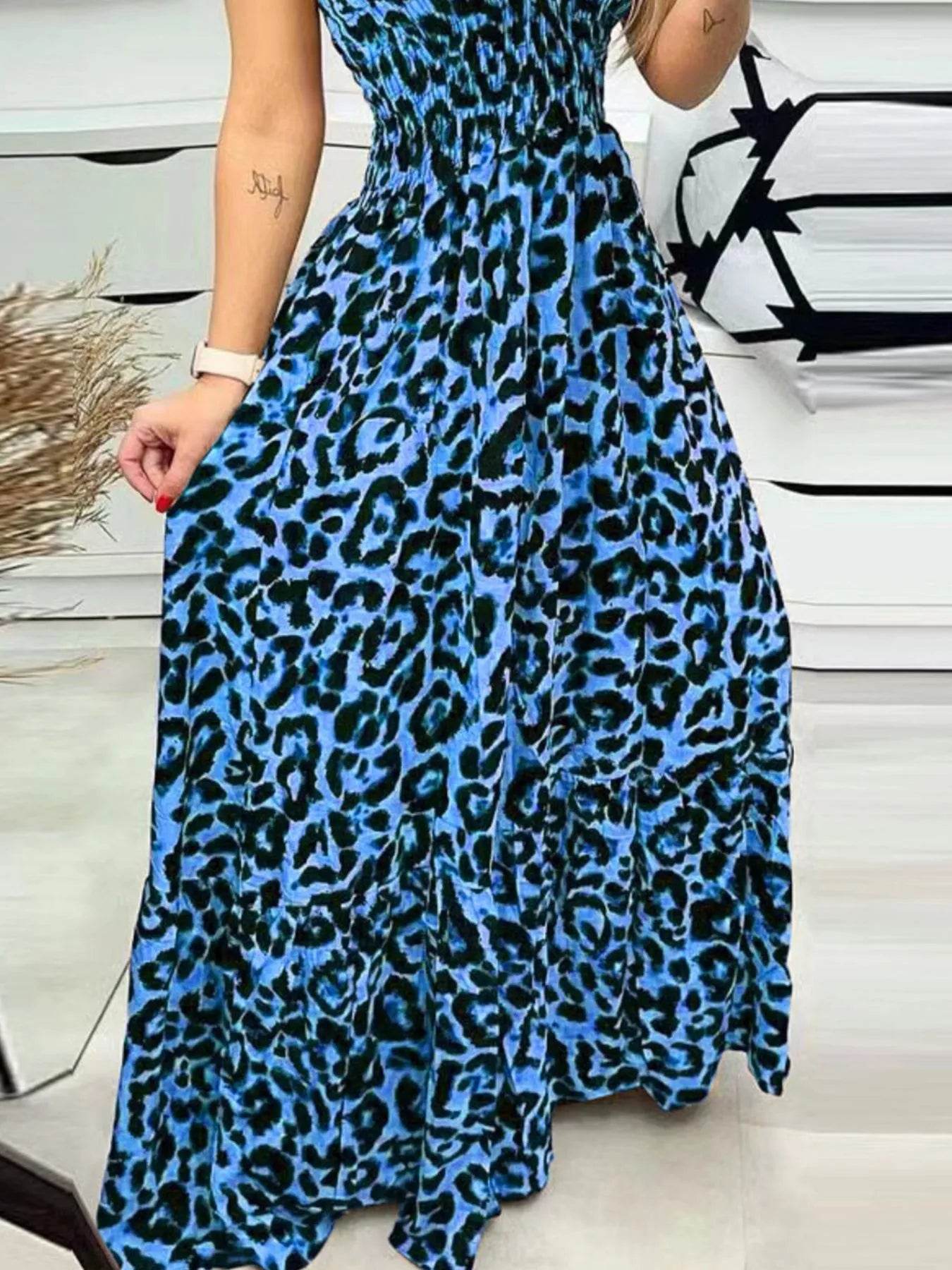 Full Size Leopard Print Spaghetti Strap Maxi Dress Plus Size - Byyde