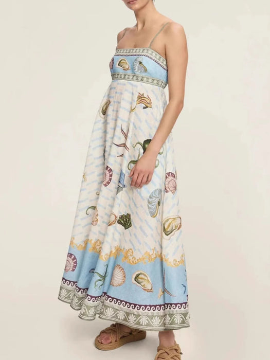 Printed Square Neck Maxi Cami Dress - Byyde