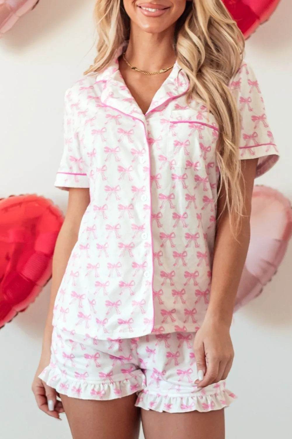 Bow Shirt and Shorts Lounge Set - Byyde