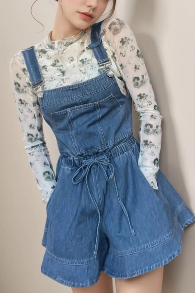 Wide Strap Square Neck Denim Overalls - Byyde