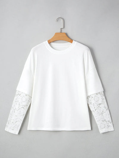 Lace Long Sleeve Insert Drop Shoulder Tee - Byyde
