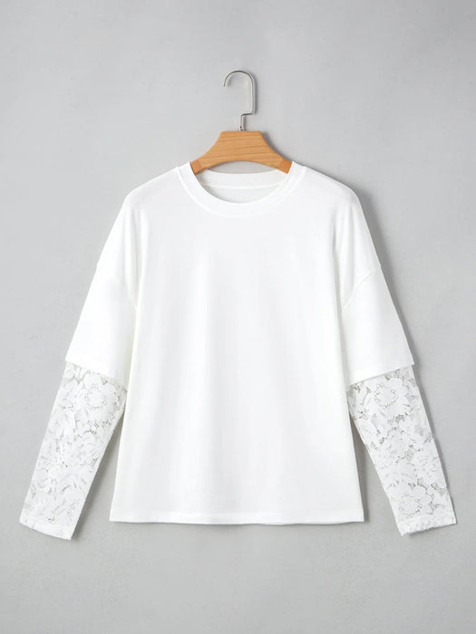 Lace Long Sleeve Insert Drop Shoulder Tee - Byyde