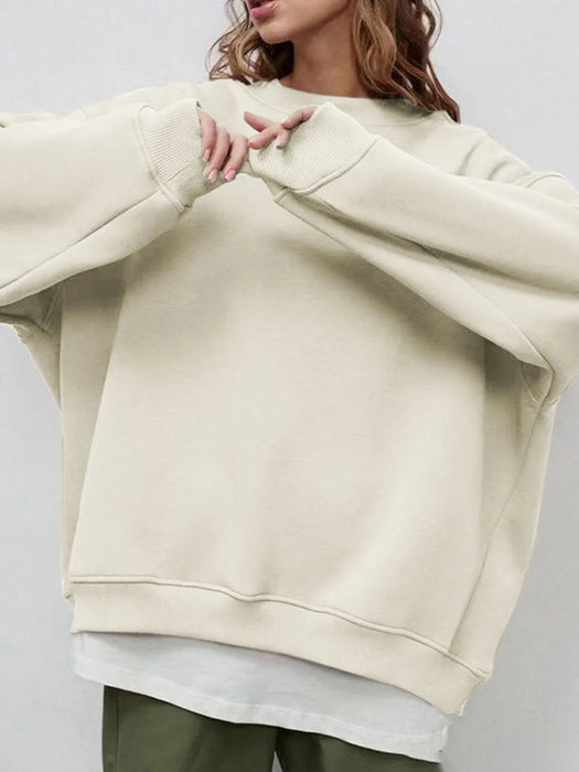 Round Neck Dropped Shoulder Long Sleeve Sweatshirt - Byyde