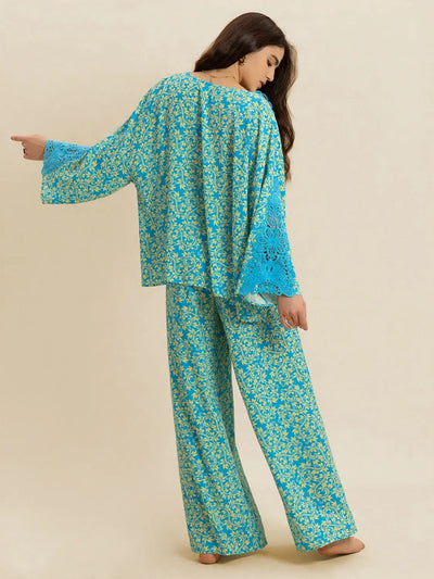 Open Front Printed Top and Pants Set - Byyde