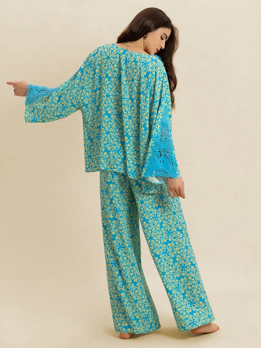 Open Front Printed Top and Pants Set - Byyde