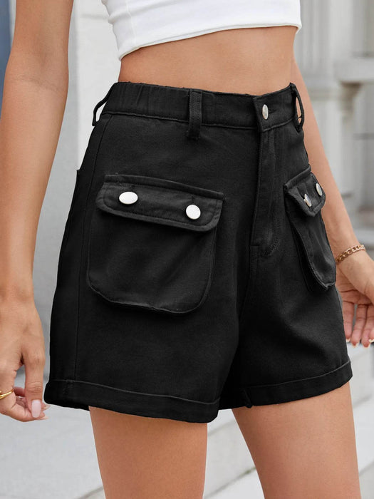High Waist Cargo Denim Shorts with Multi Pockets - Byyde