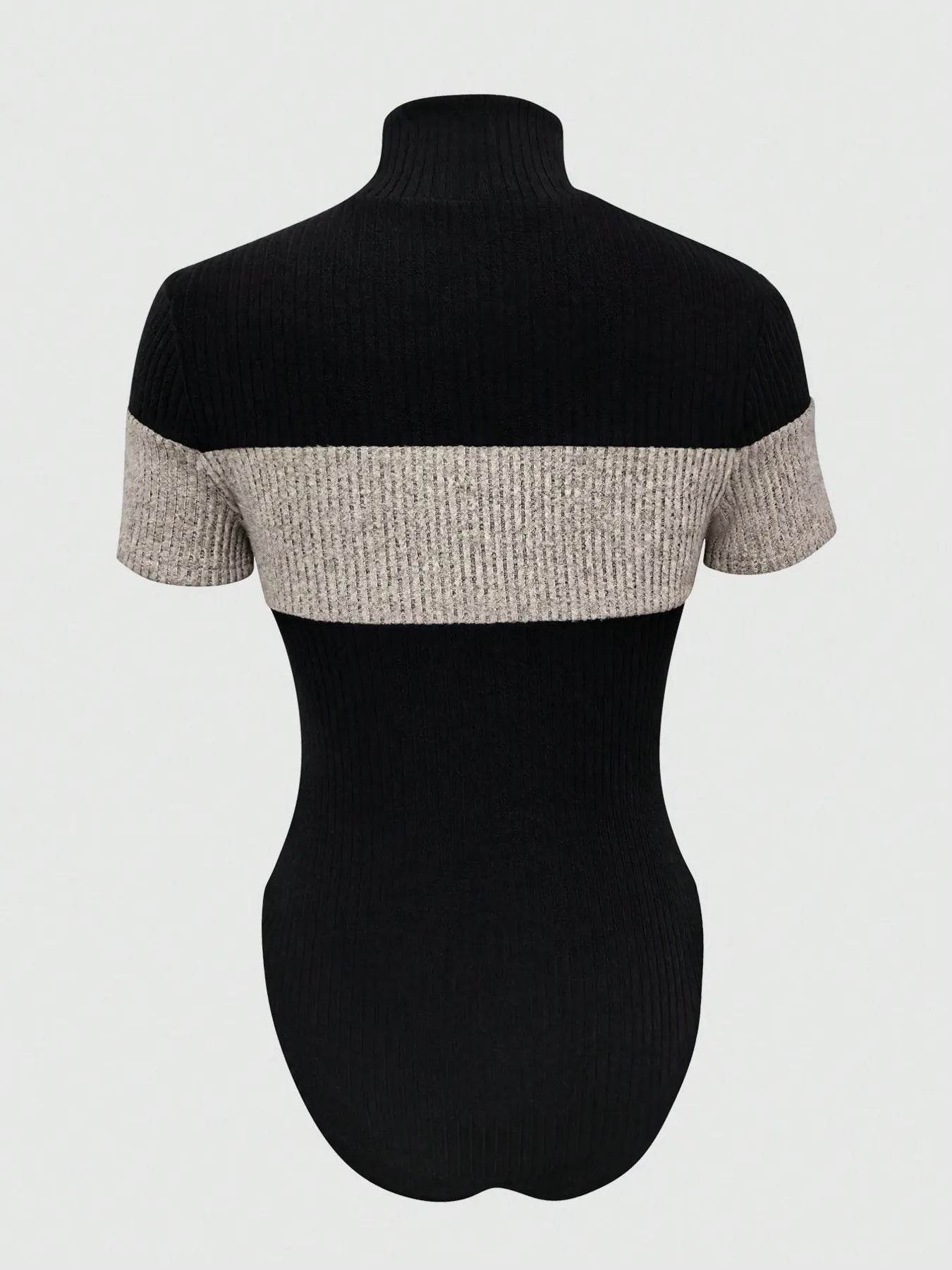 Color Block Turtleneck Ribbed Bodysuit - Byyde