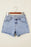 Rhinestone Light Wash Raw Hem High Waist Denim Shorts - Byyde
