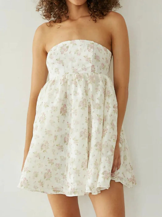 Strapless Floral Print Summer Dress - Byyde