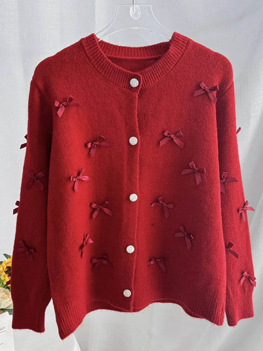 Bow Button Up Long Sleeve Cardigan - Byyde
