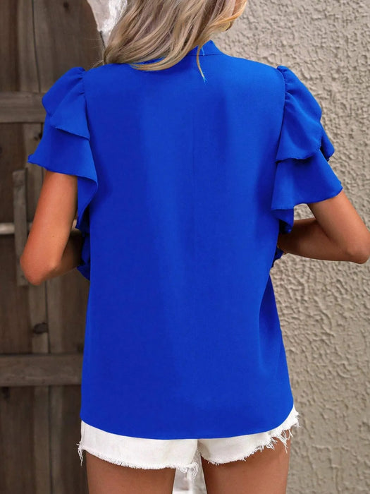 Ruffle Sleeve Notched Blouse - Byyde