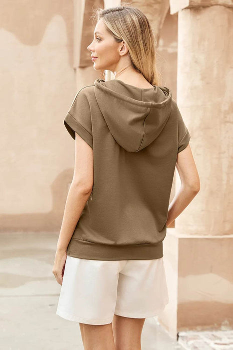 Drawstring Quarter Snap Cap Sleeve Hoodie - Byyde