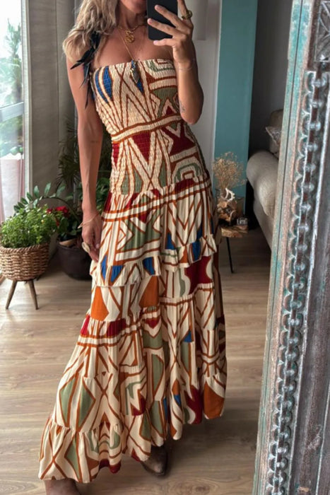 Smocked Printed Tube Dress - Byyde